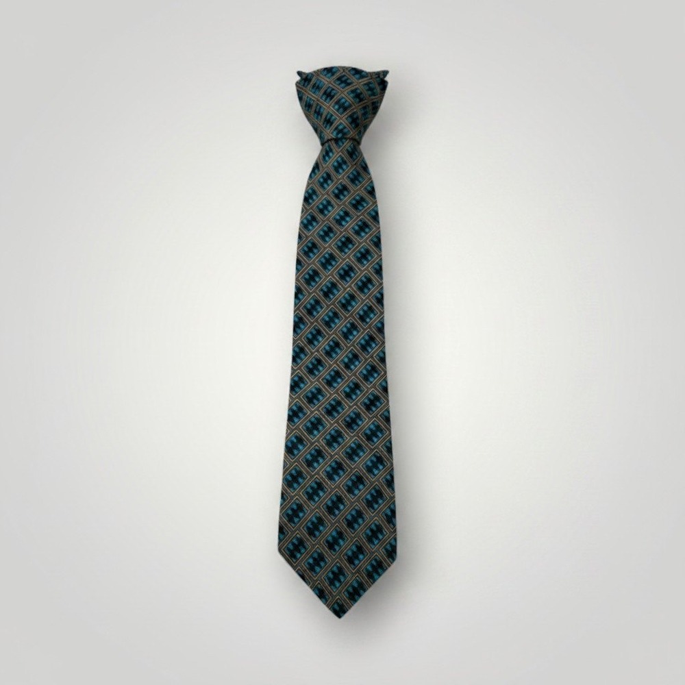 Frank Sinatra Necktie Teal Navy Gold Geometric Presidential Premier Tie Rat Pack